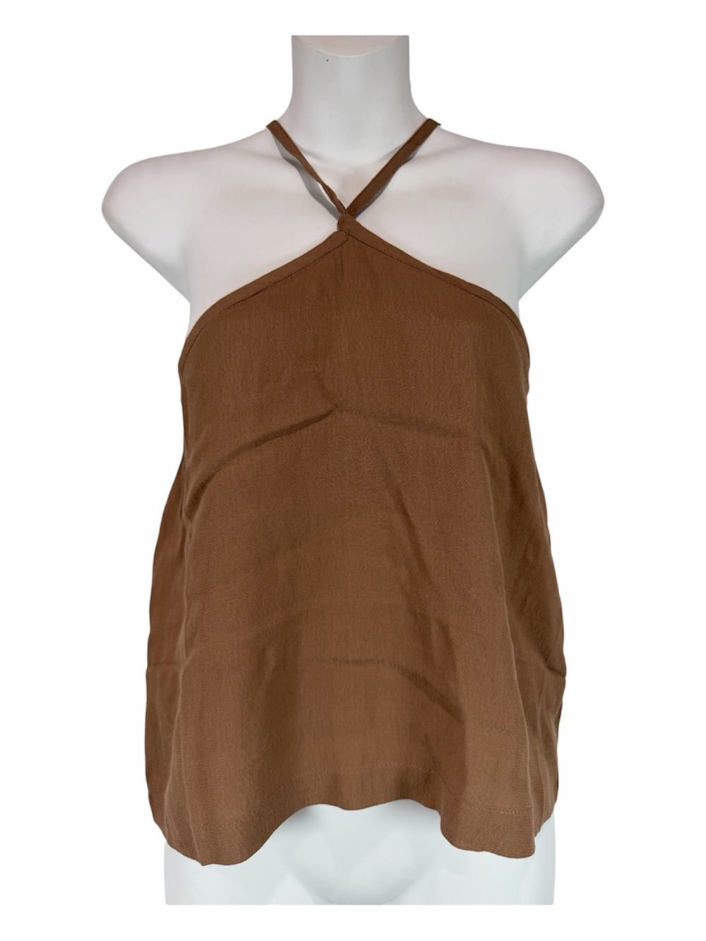 Olivaceous Brown Halter Tank Top Criss Cross Neck Flowy Boho Cami S Sleeveless